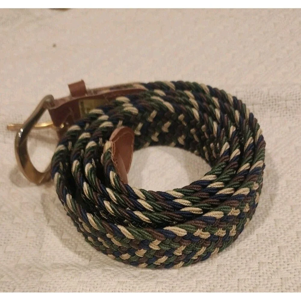 Elastic Canvas Belt Braided Brown Tan Green Blue Stretch Woven Men L- 43